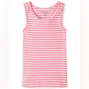 NWT The Children's Place Pink and White Ribbed Striped Sleeveless Top Size 5/6
